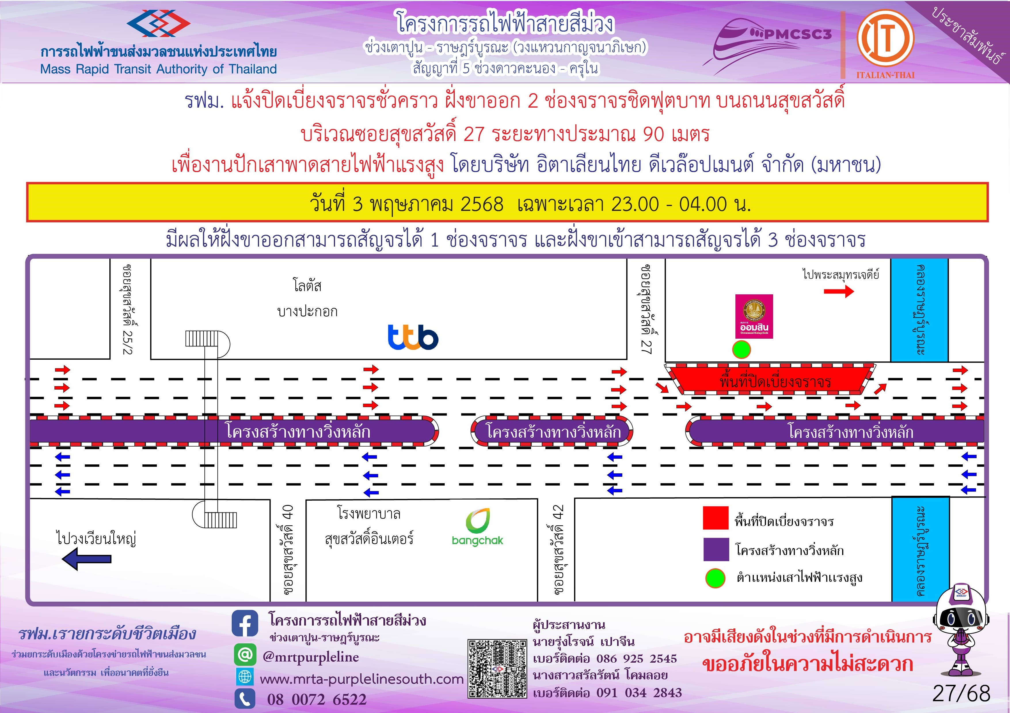 งานปักเสาพาดสายไฟฟ้าแรงสูง ซอยสุขสวัสดิ์ 27