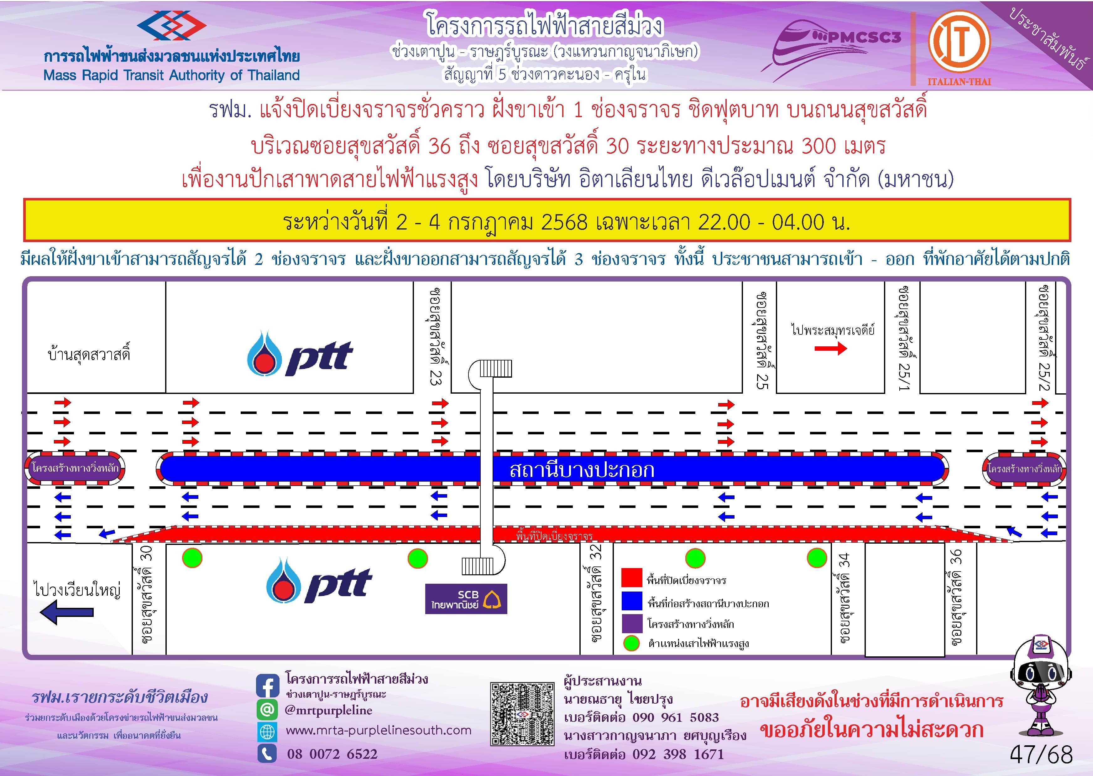 งานปักเสาพาดสายไฟฟ้าแรงสูง ซอยสุขสวัสดิ์ 36
