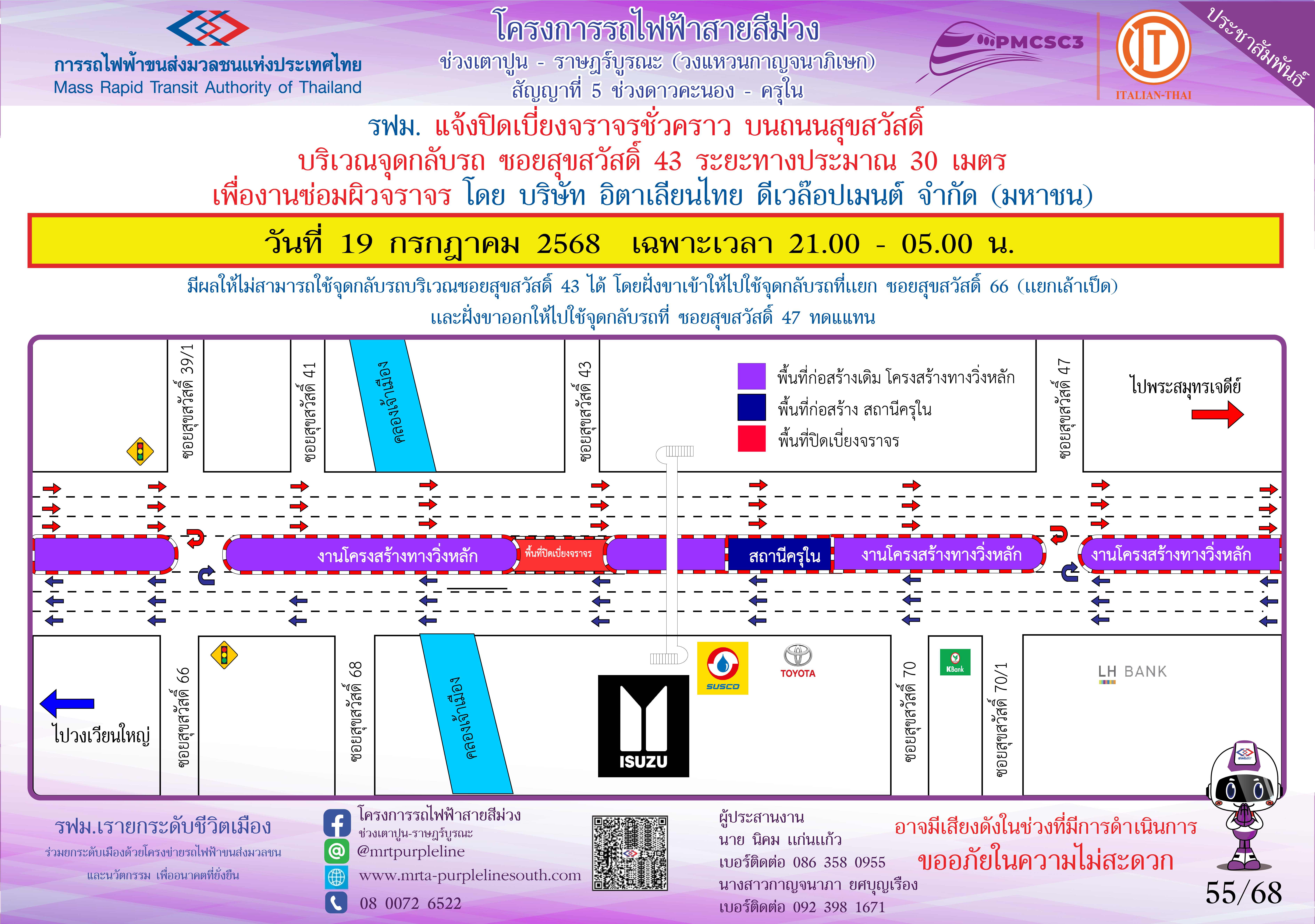 ปิดจุดกลับรถ ซอยสุขสวัสดิ์ 43