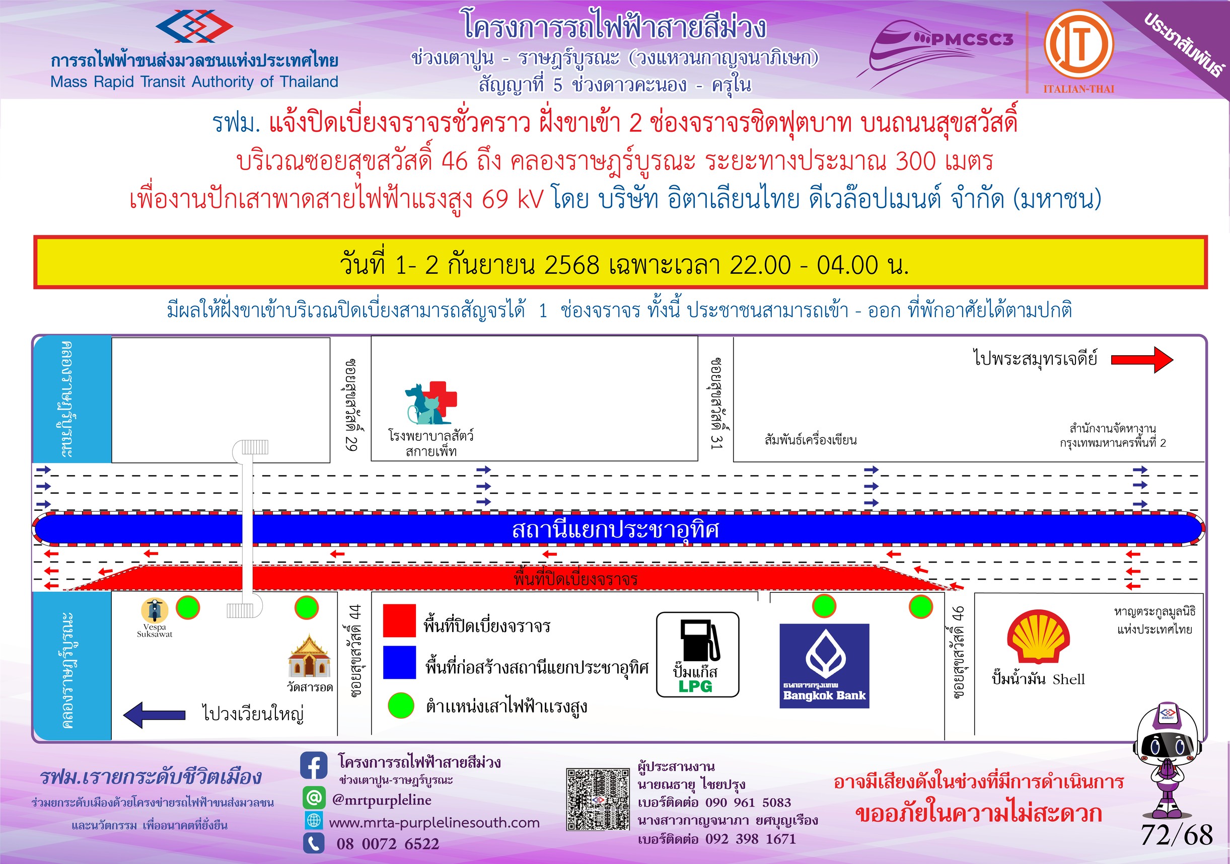 งานปักเสาพาดสายไฟฟ้าแรงสูง 69 kV คลองราษฎร์บูรณะ