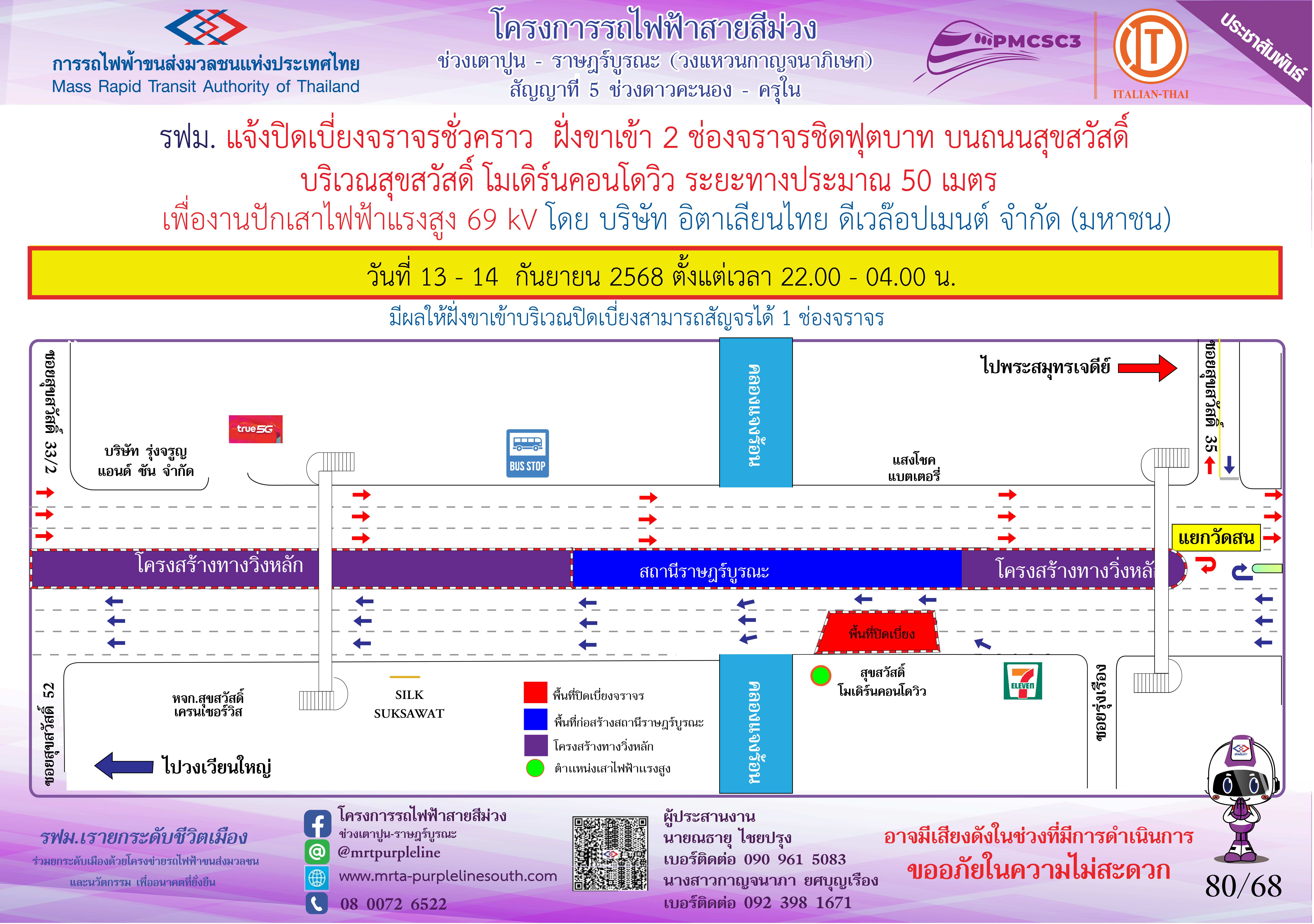 งานปักเสาไฟฟ้าแรงสูง 69 kV สุขสวัสดิ์ โมเดิร์นคอนโดวิว