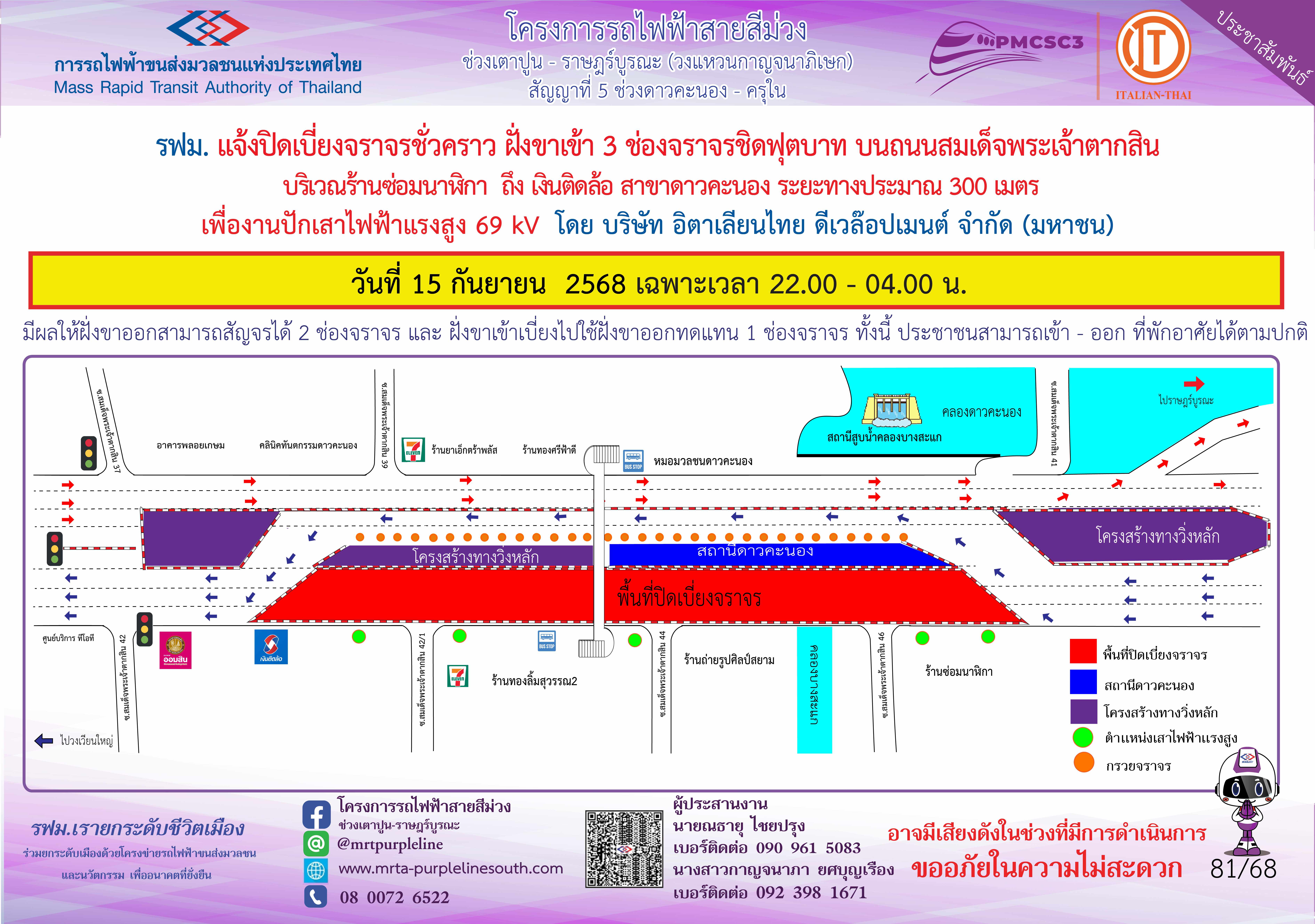 งานปักเสาไฟฟ้าแรงสูง 69 kV ร้านซ่อมนาฬิกา ซอยสมเด็จพระเจ้าตากสิน 46