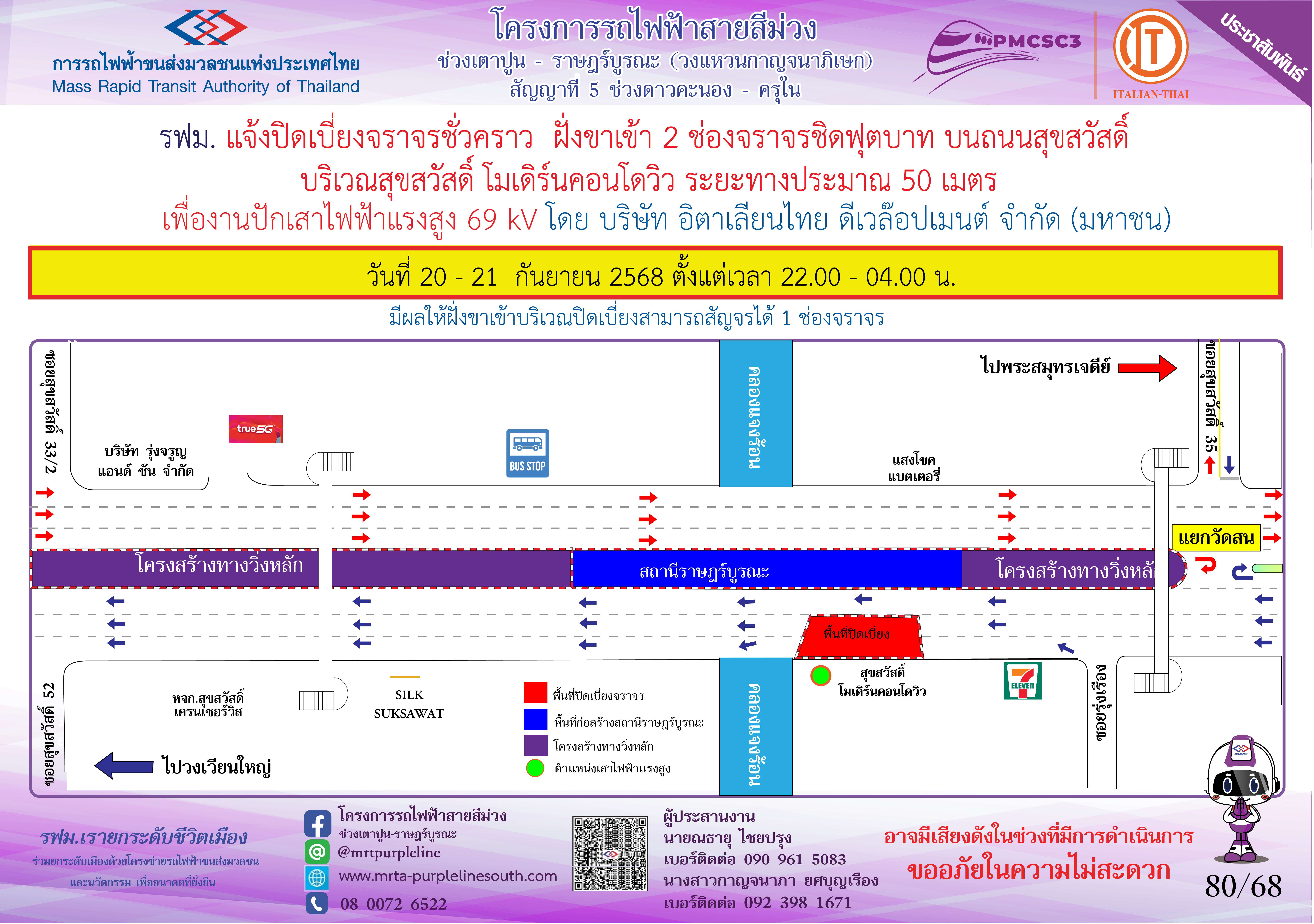 งานปักเสาไฟฟ้าแรงสูง 69 kV สุขสวัสดิ์ โมเดิร์นคอนโดวิว