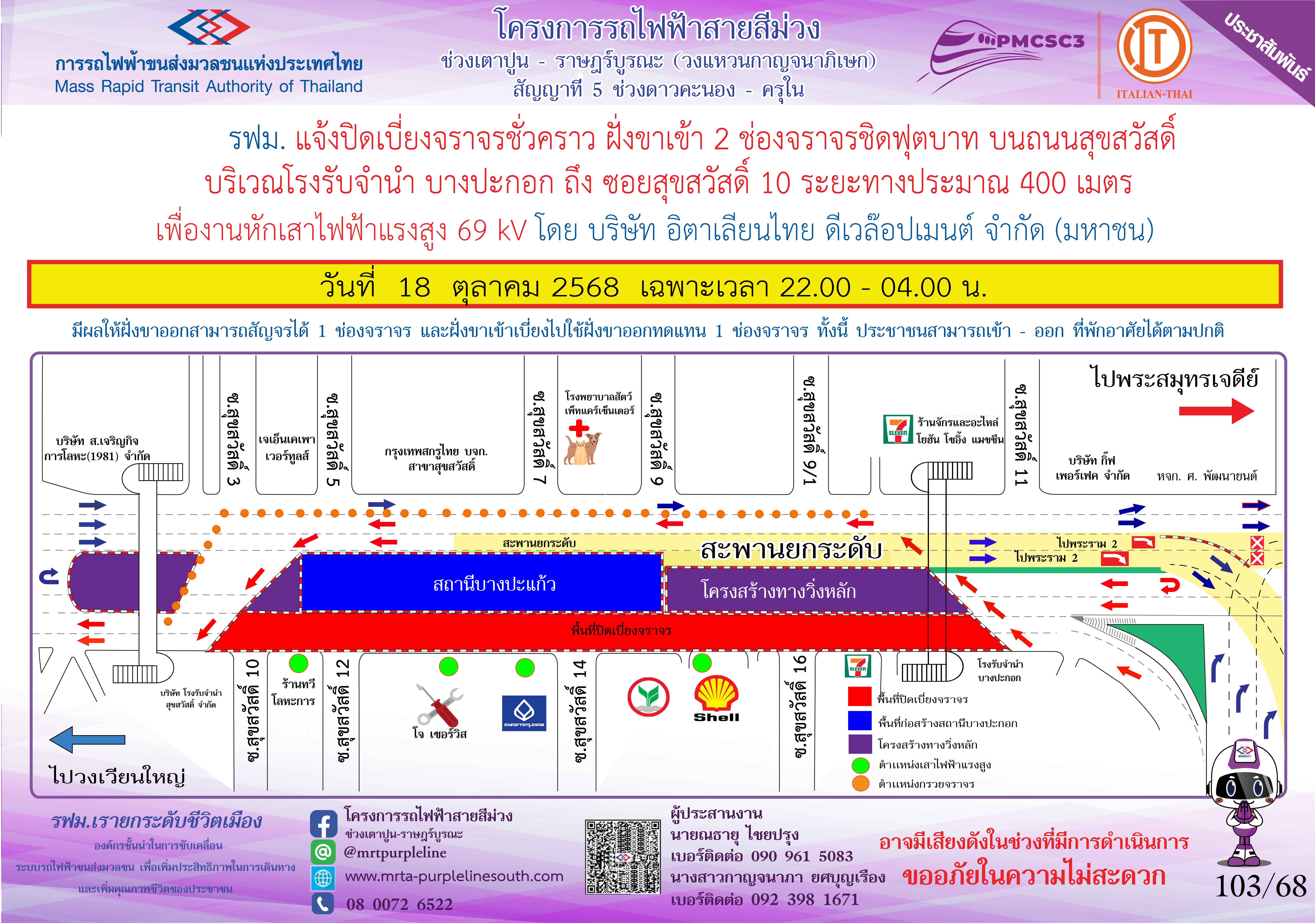 งานหักเสาไฟฟ้าแรงสูง 69 kV ซอยสุขสวัสดิ์ 10