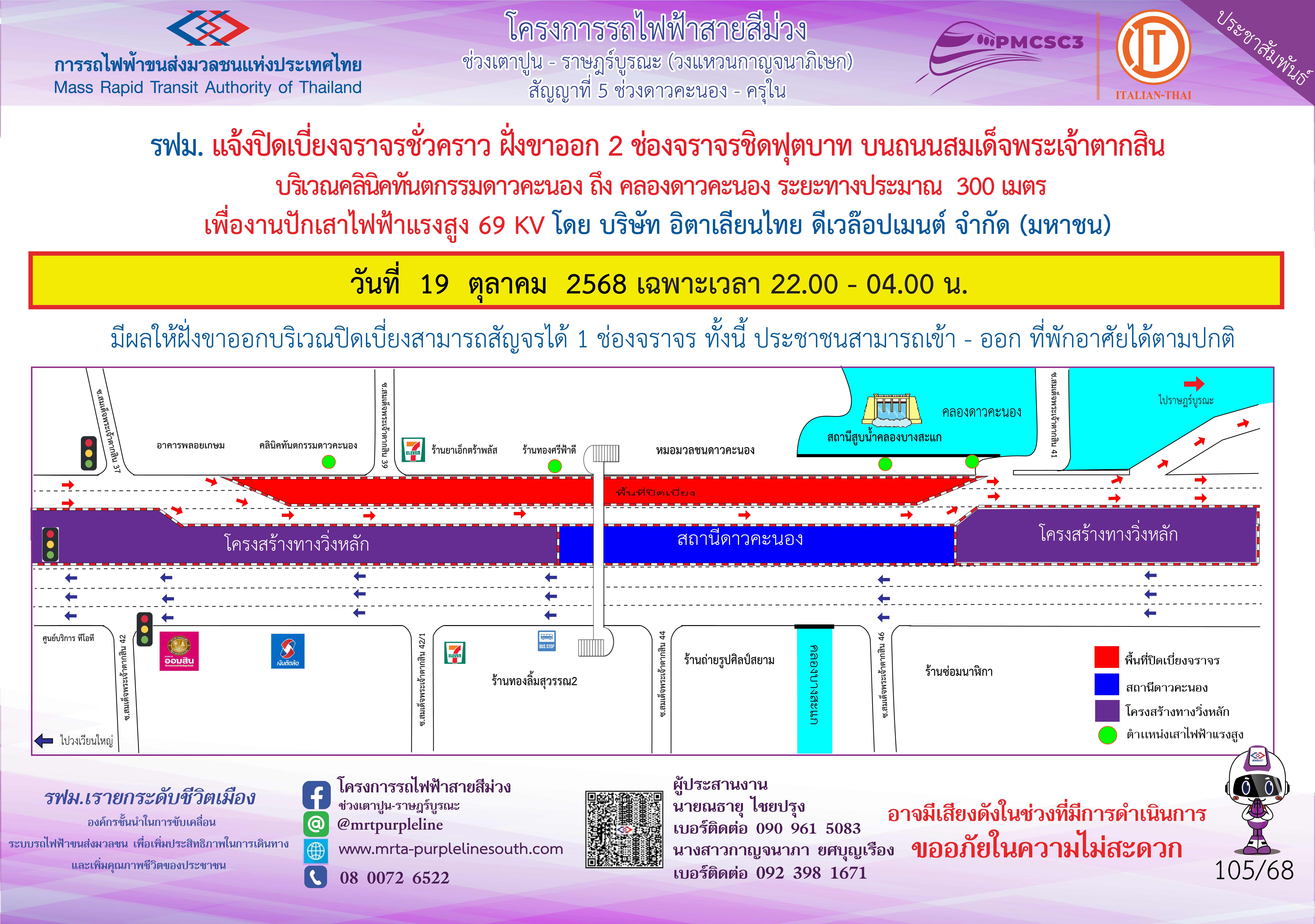 งานปักเสาไฟฟ้าแรงสูง 69 kV คลินิคทันตกรรมดาวคะนอง