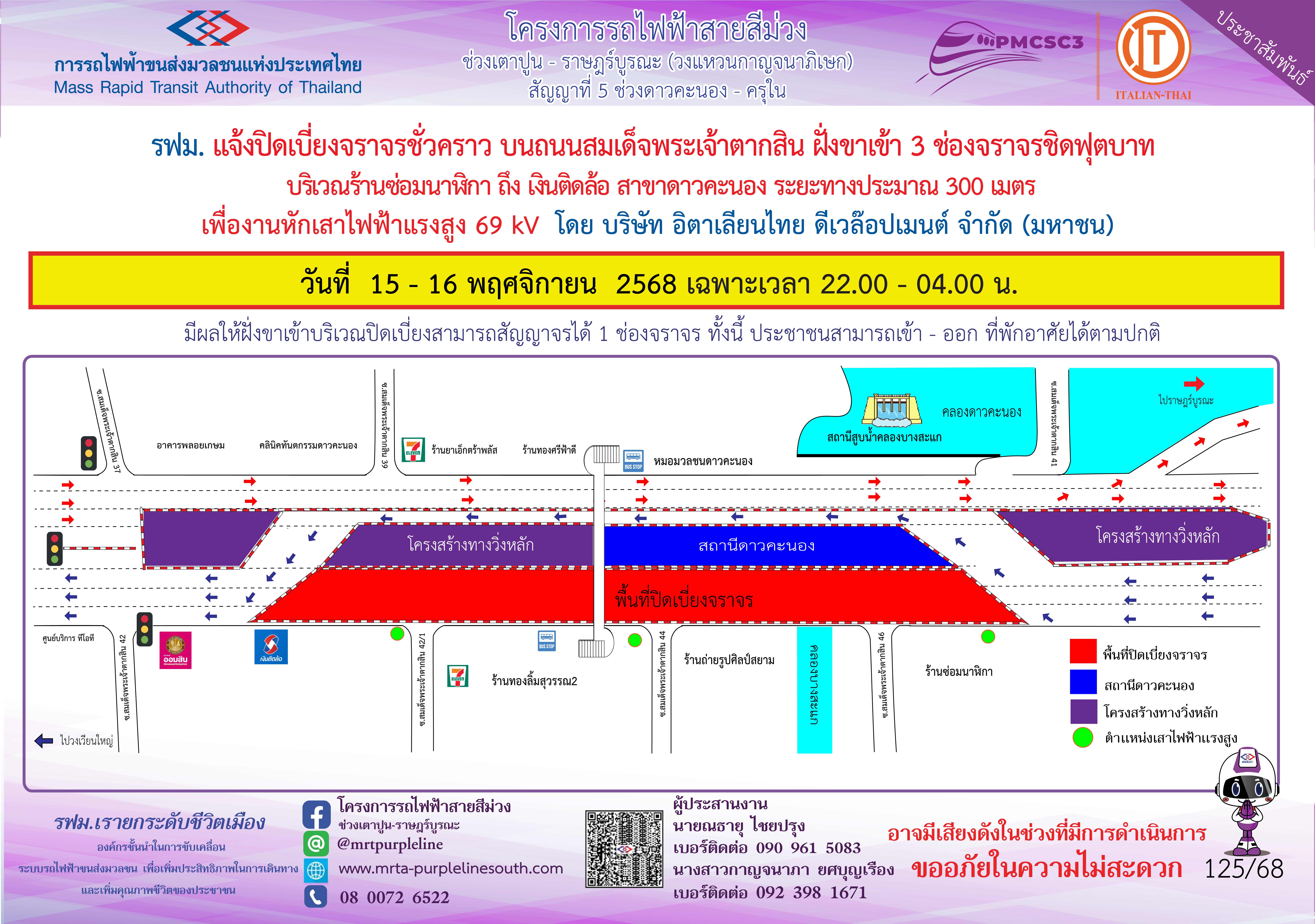 งานหักเสาไฟฟ้าแรงสูง 69 kV เงินติดล้อ สาขาดาวคะนอง